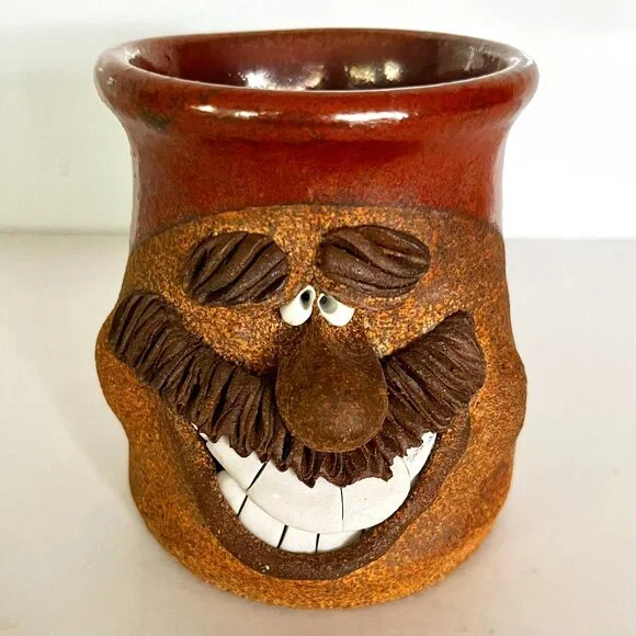 Unbranded | Dining | 3d Mustache Funny Face Stoneware Coffee Cup Pottery  Handmade Ugly Smiling Toothy | Poshmark